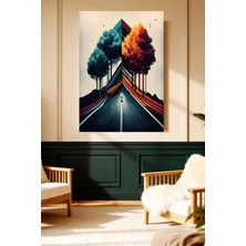 Mushen Studio Mushen Studıo Soyut Renkli Yol Ağaçlı Perspektif Modern Çerçevesiz Kanvas Tablo Dekoratif Duvar