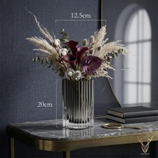 Ada Crafts Line Füme/gri Cam Dekoratif Vazo – Modern Füme Çizgili Çiçek Vazosu, Salon ve Masa Dekoru - 20 cm