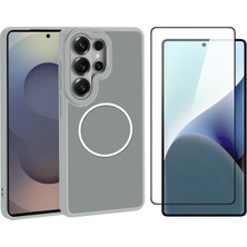 Vendas Samsung Galaxy S26 Ultra Kılıf M-Safe Şarj Özellikli Metal Kamera Çerçeveli Zore Sanremo Silikon Kapak + Cam Ekran Koruyucu