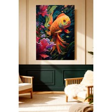 Mushen Studio Mushen Studıo Renkli Koi Balığı Sualtı Çiçekli Çerçevesiz Kanvas Tablo