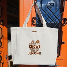 Bumudur Aksesuar Kahverengi Basketbol Temalı Logo Modern Baskılıı Naturel Kanvas Bez Çanta Sap Beyaz Cırt Cırtlı Suluk Tutuculu - Küçük