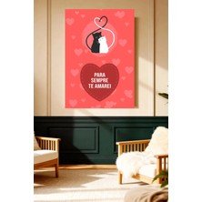 Mushen Studio Mushen Studıo Romantik Siyah Beyaz Kediler Kalpli Para Sempre Te Amarei Çerçevesiz Kanvas Tablo