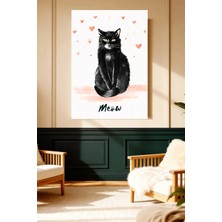 Mushen Studio Mushen Studıo Siyah Kedi Meow Kalpli Yıldızlı Sevimli Çerçevesiz Kanvas Tablo