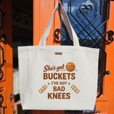 Bumudur Aksesuar Turuncu Basketbol Topu + Eğlenceli Yazı Stili Temalı Logo ve Dinamik Ona Sahip Baskılıı Naturel Kanvas Bez Çanta Sap Beyaz Cırt Cırtlı Suluk Tutuculu - Büyük