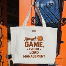 Bumudur Aksesuar Kahverengi Basketbol Temalı Logo Modern Oyun Baskılıı Naturel Kanvas Bez Çanta Sap Beyaz Cırt Cırtlı Suluk Tutuculu - Büyük