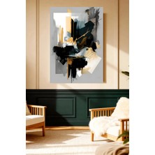 Mushen Studio Mushen Studıo Soyut Siyah Altın Gri Fırça Darbeli Modern Çerçevesiz Kanvas Tablo