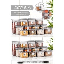 Meleni Home 24'lü Mega Etiketli Via Dikdörtgen Saklama Kabı - Erzak Saklama Kavanoz Seti 8x(1,3 Lt-2 Lt-3,2 Lt)