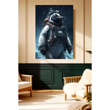Mushen Studio Mushen Studıo Astronot Penguen Uzay Kostümlü Karlı Gece Çerçevesiz Kanvas Tablo