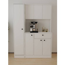 Alfimo Mobilya Monnalis Kilerli Kahve Köşesi Çok Amaçlı Dolap 5 Raflı Mutfak Dolabı Beyaz