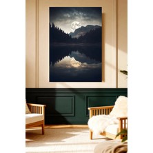 Mushen Studio Mushen Studıo Dolunay Göl Yansıması Orman Gece Manzarası Çerçevesiz Kanvas Tablo