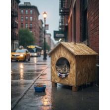 Reyo Kedi Evi Dış Ortam Uygun Ahşap Kedi Evi Osb 43X40X37 cm - CAT09