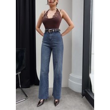 Esra Helvacı Yüksek Bel Kemerli Wide Leg Jean