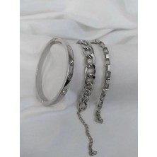 Trenddora Gümüş Kaplama Kadın Kombin Bileklik Taşlı