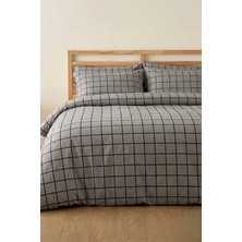 Laliva Gri Kareli Çift Kişilik Çarşafı Lastikli-Pamuk Nevresim Takımı-