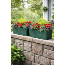 Binbirreyon 2 Adet 38CM Çizgili Balkon Saksısı Seti Drenajlı Taban AH199