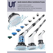 Ural Teknik 7 Başlıklı Uzayan Teleskobik Kollu Şarjlı Elektrikli Döner Temizlik Fırçası, Ev Araç Temizliği Için