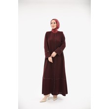 Kadeem Giyim Alin Taşlı Ferace Bordo - 1005