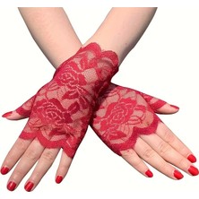 Butik Mey Ithalat® Kırmızı Dantel Parmaksız Kısa Eldiven