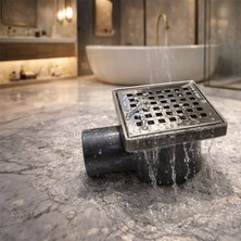 AYRINTISHOP Yer Süzgeci 10X10 Krom Izgaralı Çekvalfli 50 mm Çıkışlı Paslanmaz Banyo Duş Gideri