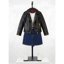 Asus Deri - Hakiki Kuzu Derisi Biker Model Kız Çocuk Siyah Ceket