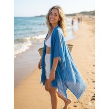 Trend Nexus Yaz Modası Ip Detaylı İndigo Pareo