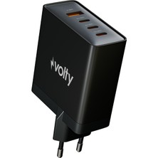 Volty Hızlı Şarj Adaptörü 100W GaN + Type-C Kablo 100W PD | 4 Port, iPhone & Samsung Uyumlu (Siyah-V0102015)
