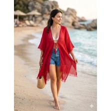 Trend Nexus Yaz Modası Ip Detaylı Kırmızı  Pareo