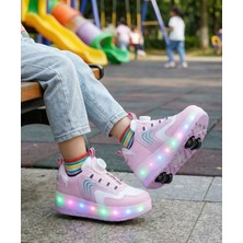 Mocno Kız Çocuk Patenli Işıklı Rahat Spor Ayakkabı & Yeni Model Tarz Patenli Kaykay Tekerlekli Sneakers Lila Pembe