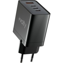 Volty Hızlı Şarj Adaptörü 67W GaN + Type-C Kablo 100W PD | 4 Port, iPhone & Samsung Uyumlu (Siyah-V0102013)