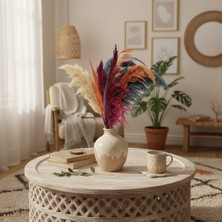 12 Dal Karışık Renkli Pampas Otu Demeti 65 cm - Lüks Dekoratif Kuru Çiçek Bohem Ev Aksesuarı