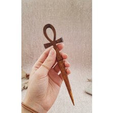 Ahşap Topuz Saç Tokası Mısır Ankh Sembolü