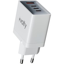 Volty Hızlı Şarj Adaptörü 67W GaN + Type-C Kablo 100W PD | 4 Port, iPhone & Samsung Uyumlu (Beyaz-V0102012)