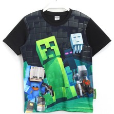 Minecraft Creeper 3D Baskılı Erkek Çocuk Kısa Kollu T-Shirt 5 - 13 Yaş Siyah