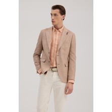 Jakamen Turuncu Slim Fit Sivri Yaka Desenli Ceket