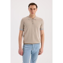 Jakamen Bej Slim Fit Çizgili Rayon Polo Yaka T-Shirt