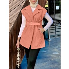 Modamorfo Kemer Detaylı Cepli Buklet Yelek -Somon