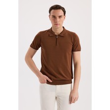 Jakamen Kiremit Slim Fit Triko Fermualı Polo Yaka T-Shirt
