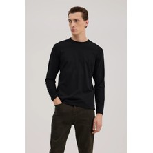 Jakamen Siyah Slim Fit Bisiklet Yaka Rayon Uzun Kollu Basic T-Shirt
