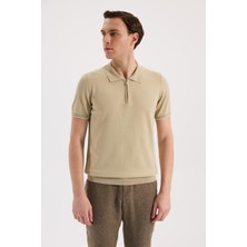 Jakamen Bej Slim Fit Triko Fermualı Polo Yaka T-Shirt