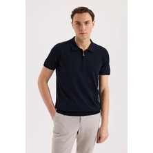 Jakamen Lacivert Slim Fit Triko Fermualı Polo Yaka T-Shirt