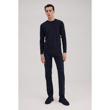 Jakamen Lacivert Slim Fit Bisiklet Yaka Rayon Uzun Kollu Basic T-Shirt