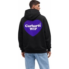 Camblys Unisex Carhart Ön Kalp Sırt Logo Baskılı Oversıze %100 Pamuklu Nefes Alan Sweatshırt Hoodıe