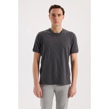 Jakamen Füme Slim Fit Bisiklet Yaka Desenli %100 Pamuk T-Shirt