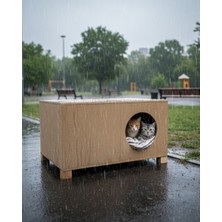 Reyo Kedi Evi Dış Ortam Uygun Ahşap Kedi Evi 57X40X28 cm - CAT07