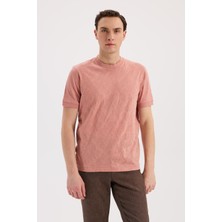 Jakamen Yavru Ağzı Slim Fit Bisiklet Yaka Desenli %100 Pamuk T-Shirt