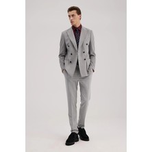 Jakamen Gri Slim Fit Mono Yaka Kruvaze Ceket