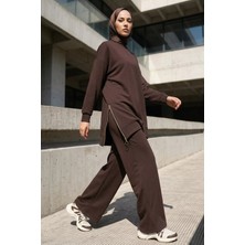 Julude Yan Fermuarlı Tunik Pantolon Tesettür Ikili Takım P-00020965