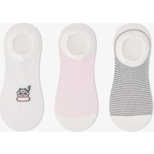 Penti 3 Çift Burun Dikişsiz Pamuklu Kedi Desenli Sneaker Çorap