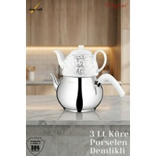 Elegant 3 Lt Küre Porselen Demlikli Bakalit Kulplu Çaydanlık Takımı - Beyaz