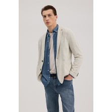 Jakamen Gri Slim Fit Mono Yaka Desenli Ceket